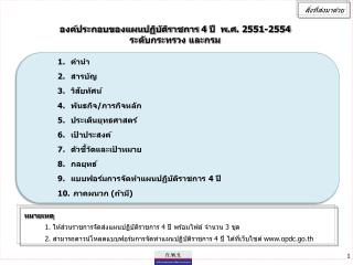 องค์ประกอบของแผนปฏิบัติราชการ 4 ปี พ.ศ. 2551-2554 ระดับกระทรวง และกรม