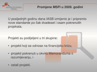 Promjene MSFI u 2009. godini