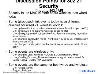 Discussion Points for 802.21 Security [Input to 802.1AF]