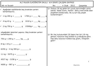 ALİ YALKIN İLKÖĞRETİM OKULU 4/A SINIFI ÇALIŞMA SAYFASI