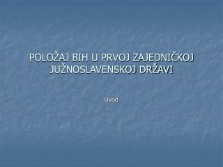 POLOŽAJ BIH U PRVOJ ZAJEDNIČKOJ JUŽNOSLAVENSKOJ DRŽAVI