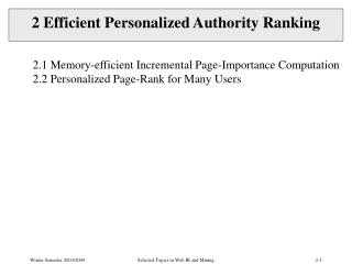 2 Efficient Personalized Authority Ranking