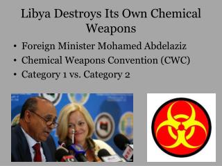 Libya Destroys Its Own Chemical Weapons