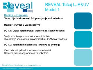 Razina – Osnivna T ema : Ljudski resursi &amp; Upravljanje volonterima