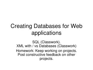 Creating Databases for Web applications