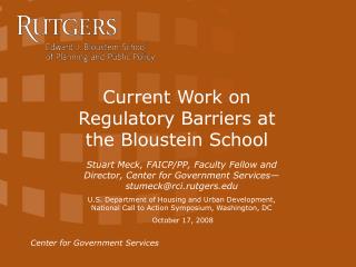 Current Work on Regulatory Barriers at the Bloustein School