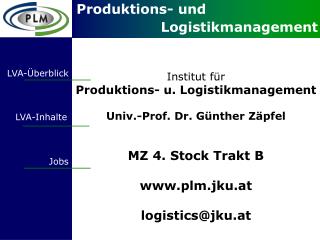 Institut für Produktions- u. Logistikmanagement Univ.-Prof. Dr. Günther Zäpfel