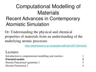 Computational Modelling of Materials