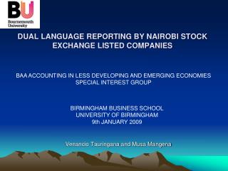 DUAL LANGUAGE REPORTING BY NAIROBI STOCK EXCHANGE LISTED COMPANIES