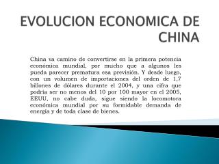 EVOLUCION ECONOMICA DE CHINA