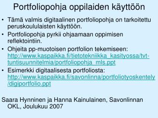 Portfoliopohja oppilaiden käyttöön