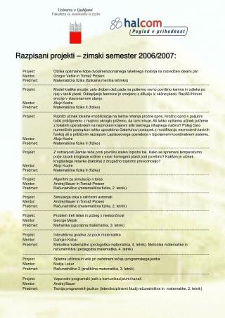 Razpisani projekti – zimski semester 2006/2007: