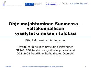 Ohjelmajohtaminen Suomessa – valtakunnallisen kyselytutkimuksen tuloksia