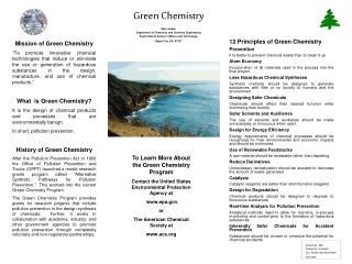 Green Chemistry Marj Jordan Department of Chemistry and Chemical Engineering