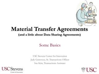 Material Transfer Agreements (and a little about Data Sharing Agreements)