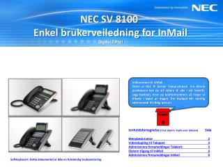 NEC SV 8100 Enkel brukerveiledning for InMail Digitel/IPtel