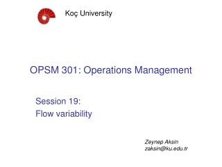 OPSM 301: Operations Management