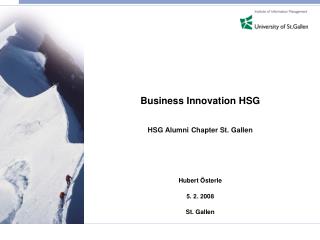 Business Innovation HSG HSG Alumni Chapter St. Gallen