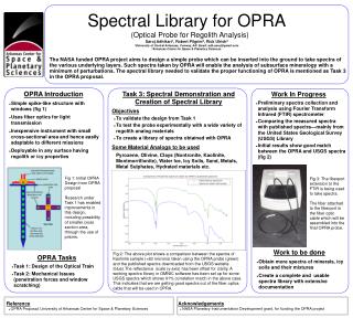 Spectral Library for OPRA 	(Optical Probe for Regolith Analysis) ‏