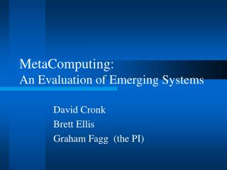MetaComputing: An Evaluation of Emerging Systems