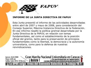 INFORME DE LA JUNTA DIRECTIVA DE FAPUV