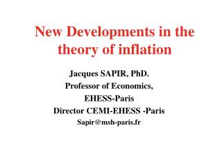 New Developments in the theory of inflation