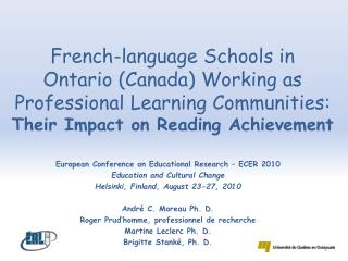 European Conference on Educational Research – ECER 2010 Education and Cultural Change