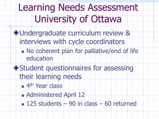 Learning Needs Assessment University of Ottawa