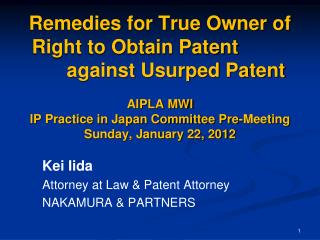 Kei Iida Attorney at Law &amp; Patent Attorney NAKAMURA &amp; PARTNERS