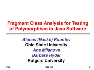Fragment Class Analysis for Testing of Polymorphism in Java Software