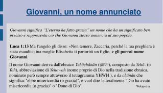 Giovanni, un nome annunciato