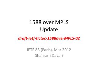 1588 over MPLS Update