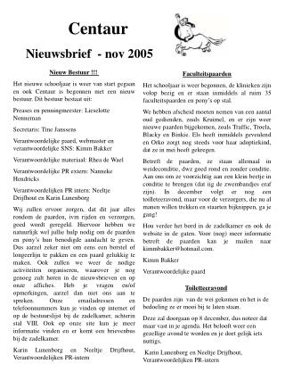 Centaur N ieuwsbrief - nov 2005