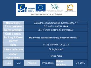 Cíle: umět rozlišit chování ptáků (hnízdění 		apod.) Kompetence: k učení