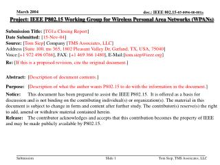 Project: IEEE P802.15 Working Group for Wireless Personal Area Networks (WPANs)