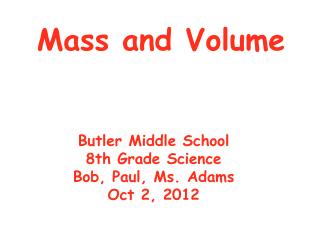 Mass and Volume