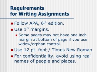 Requirements for Writing Assignments