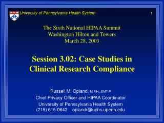 Session 3.02: Case Studies in Clinical Research Compliance