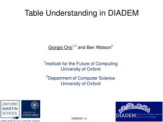 Table Understanding in DIADEM