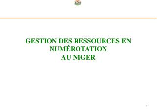 GESTION DES RESSOURCES EN NUMÉROTATION AU NIGER