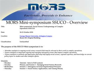 MORS Mini-symposium SSUCO - Overview