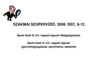 SZAKMAI SZUPERVÍZIÓ, 2008. DEC. 8-12.