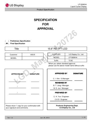 SPECIFICATION FOR APPROVAL