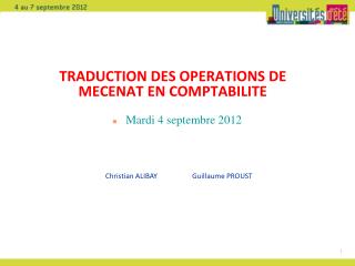TRADUCTION DES OPERATIONS DE MECENAT EN COMPTABILITE