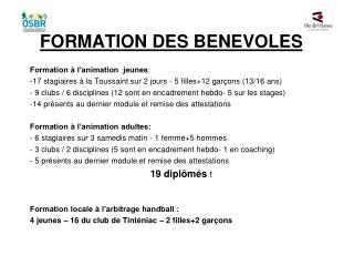 FORMATION DES BENEVOLES