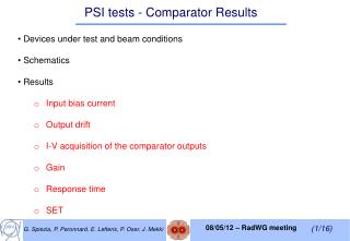 PSI tests - Comparator Results