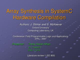 Array Synthesis in SystemC Hardware Compilation