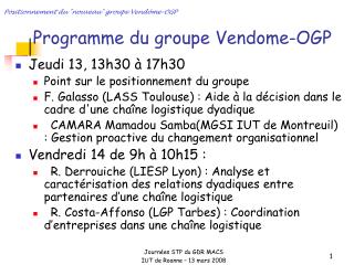 Programme du groupe Vendome-OGP