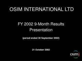 OSIM INTERNATIONAL LTD