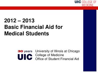 2012 – 2013 Basic Financial Aid for Medical Students